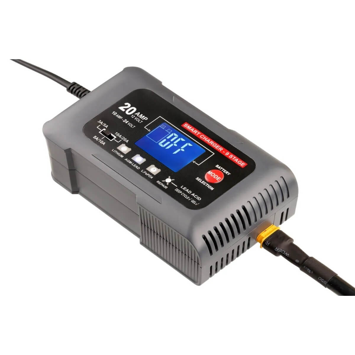 20A Smart Battery Charger & Maintainer 12V/24V, 9-Stage, Lithium Capable, Multi-Amp, Fan Cooled with Repair Mode