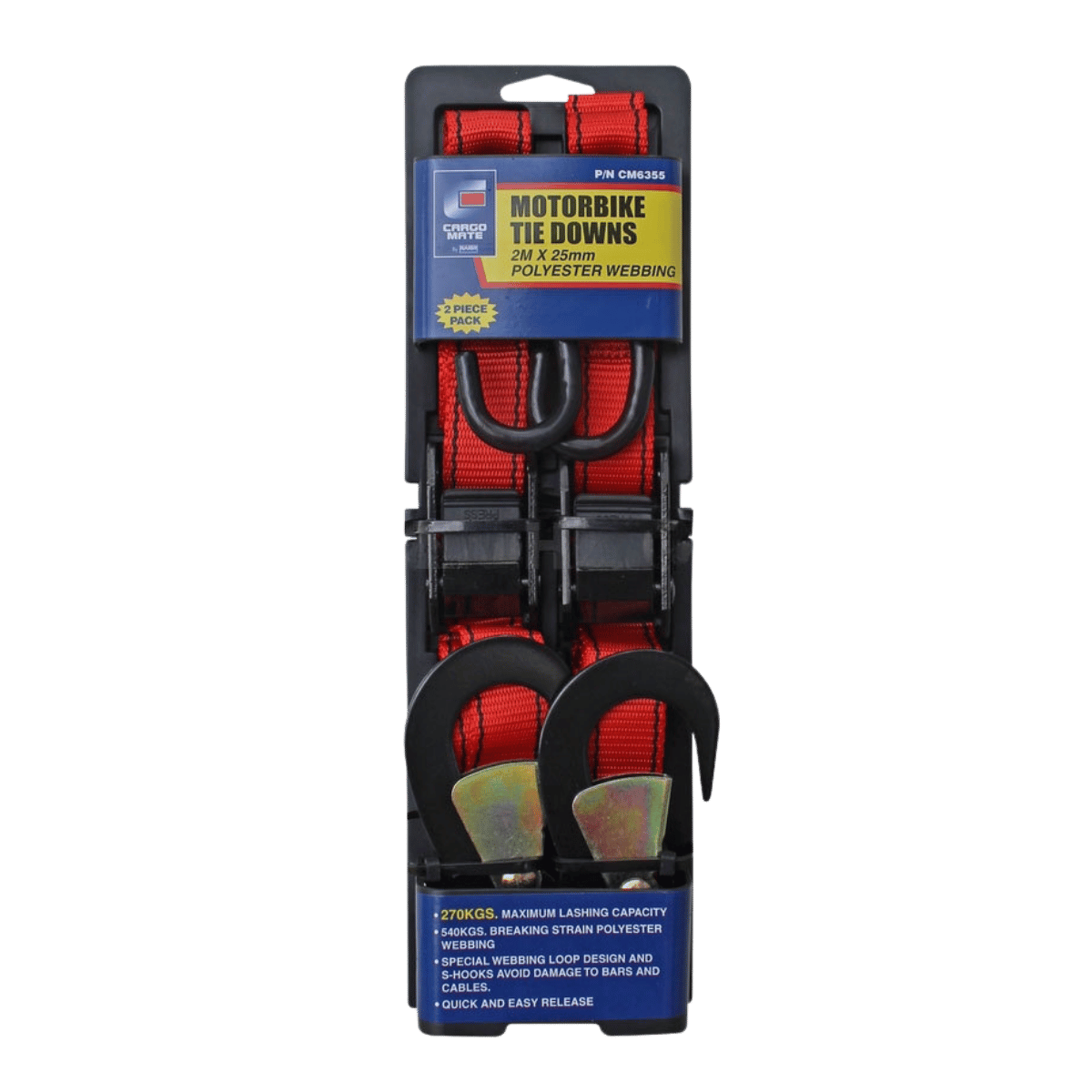 Cargo Mate Motorbike Tie Downs 2M x 25mm 2 Pack
