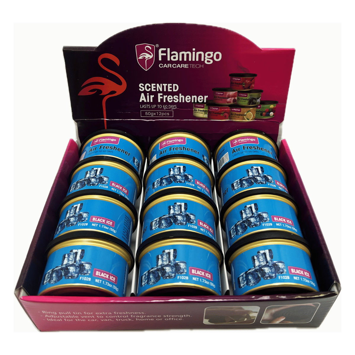 Flamingo Air Freshener Tin Display of 12
