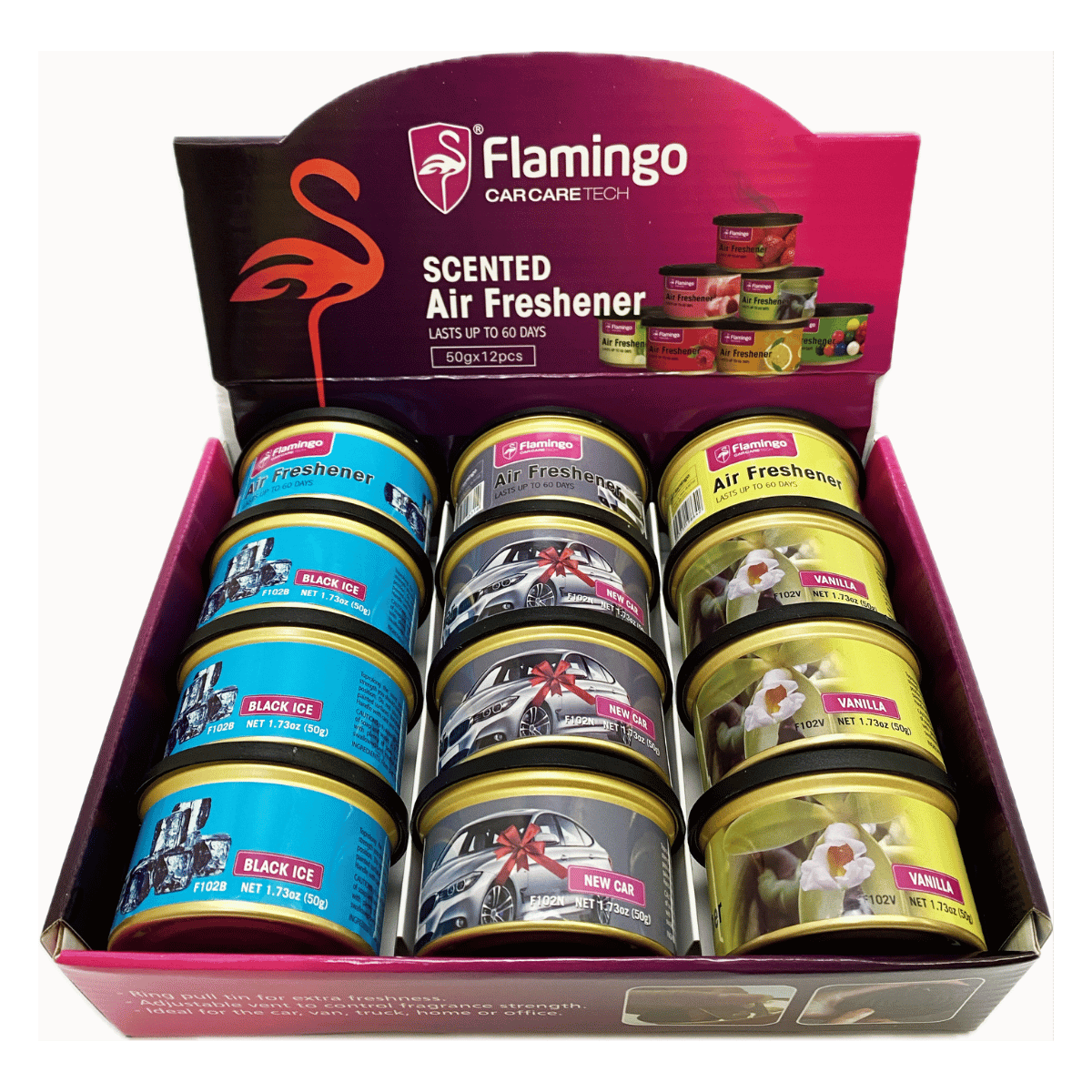 Flamingo Air Freshener Tin Display of 12
