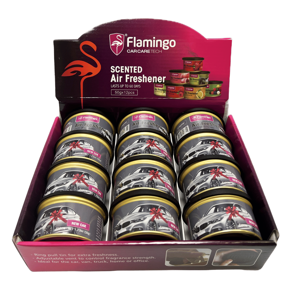 Flamingo Air Freshener Tin Display of 12