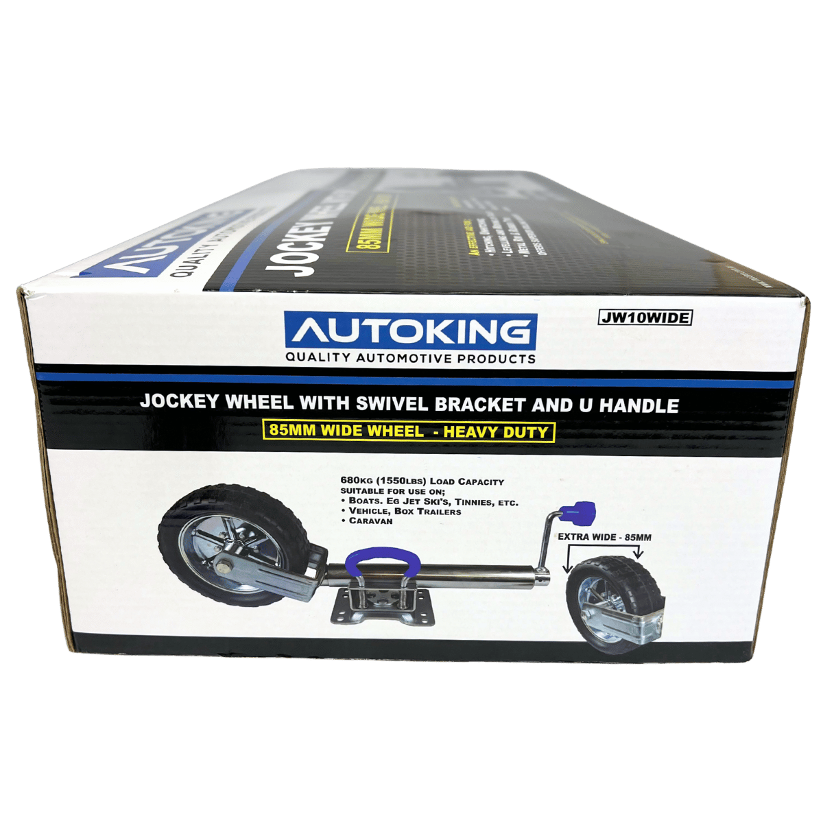 Jockey Wheel Swivel with U Handle Pneumatic Tyre Extra Wide 85mm