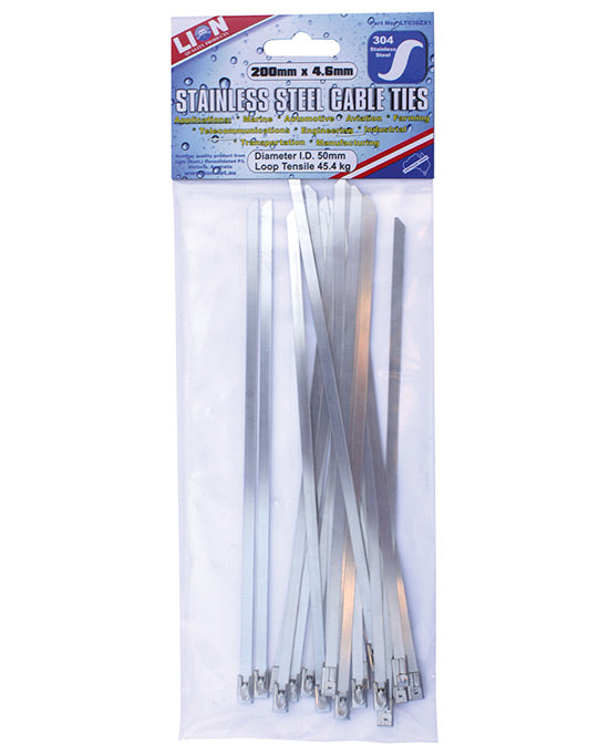 Lion Cable Ties Stainless Steel 200mm x 4.6mm 20pk