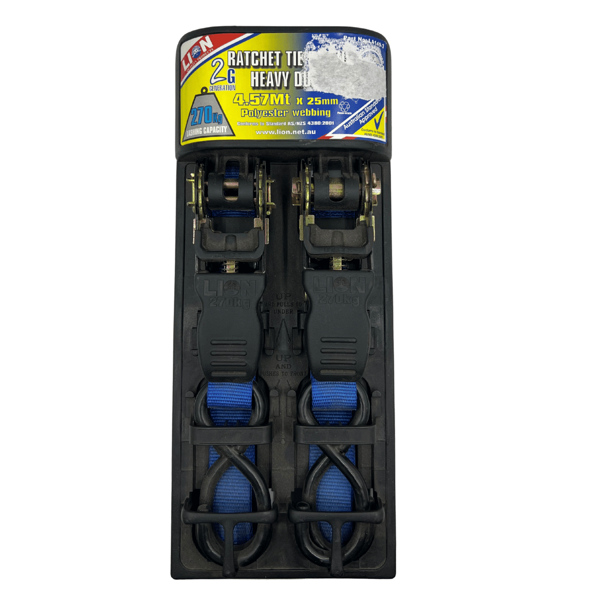 Lion Ratchet Tie Down 4M x 25mm 2 Pack