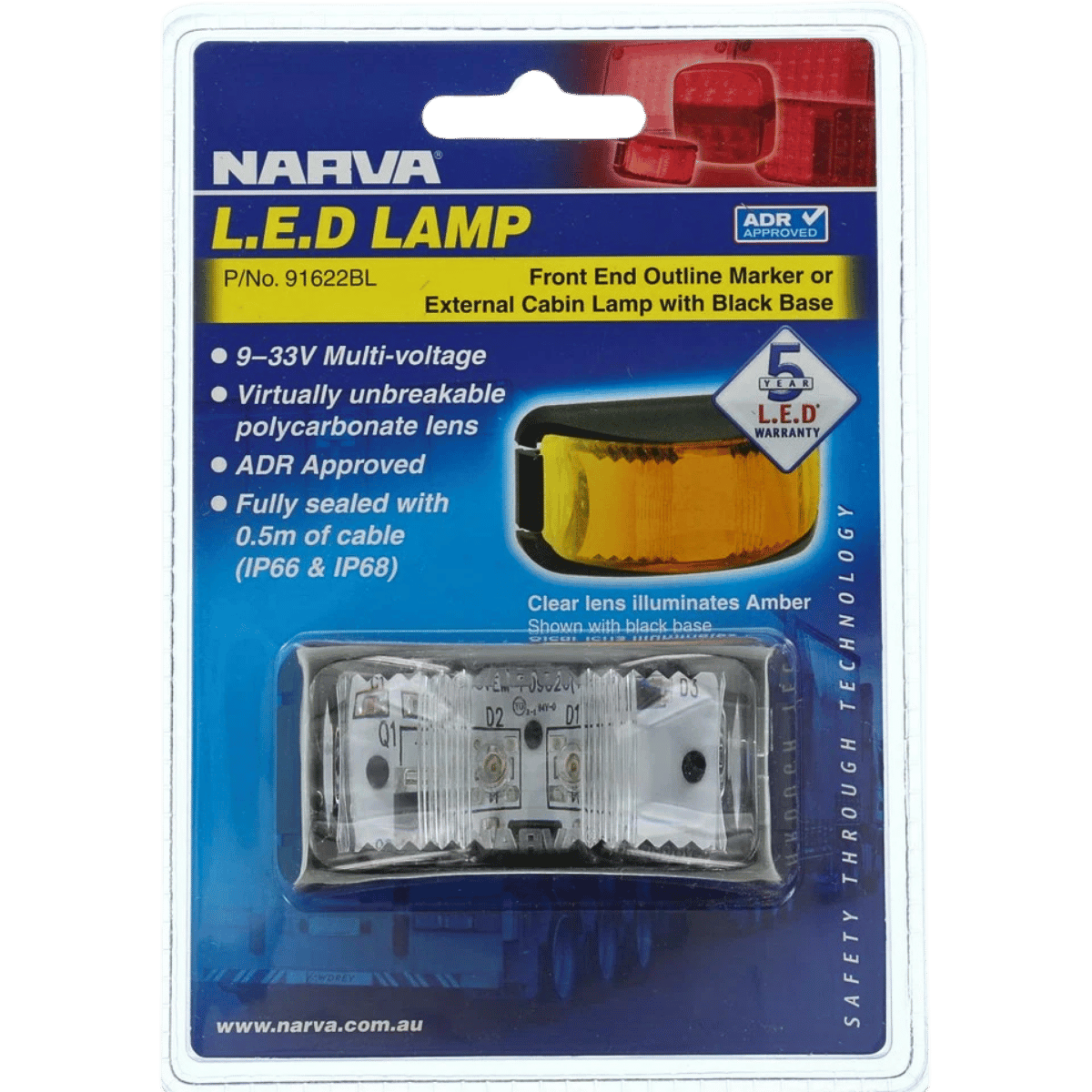 Narva 9-33V Front End Outline Marker or External Cabin Lamp Amber