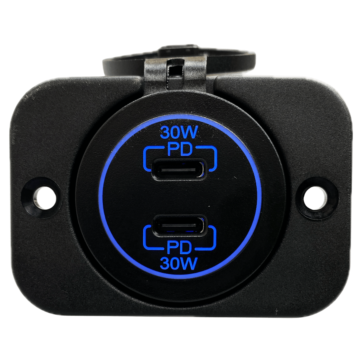 Twin USB Type C Fast Charger Blue Back Light 30W