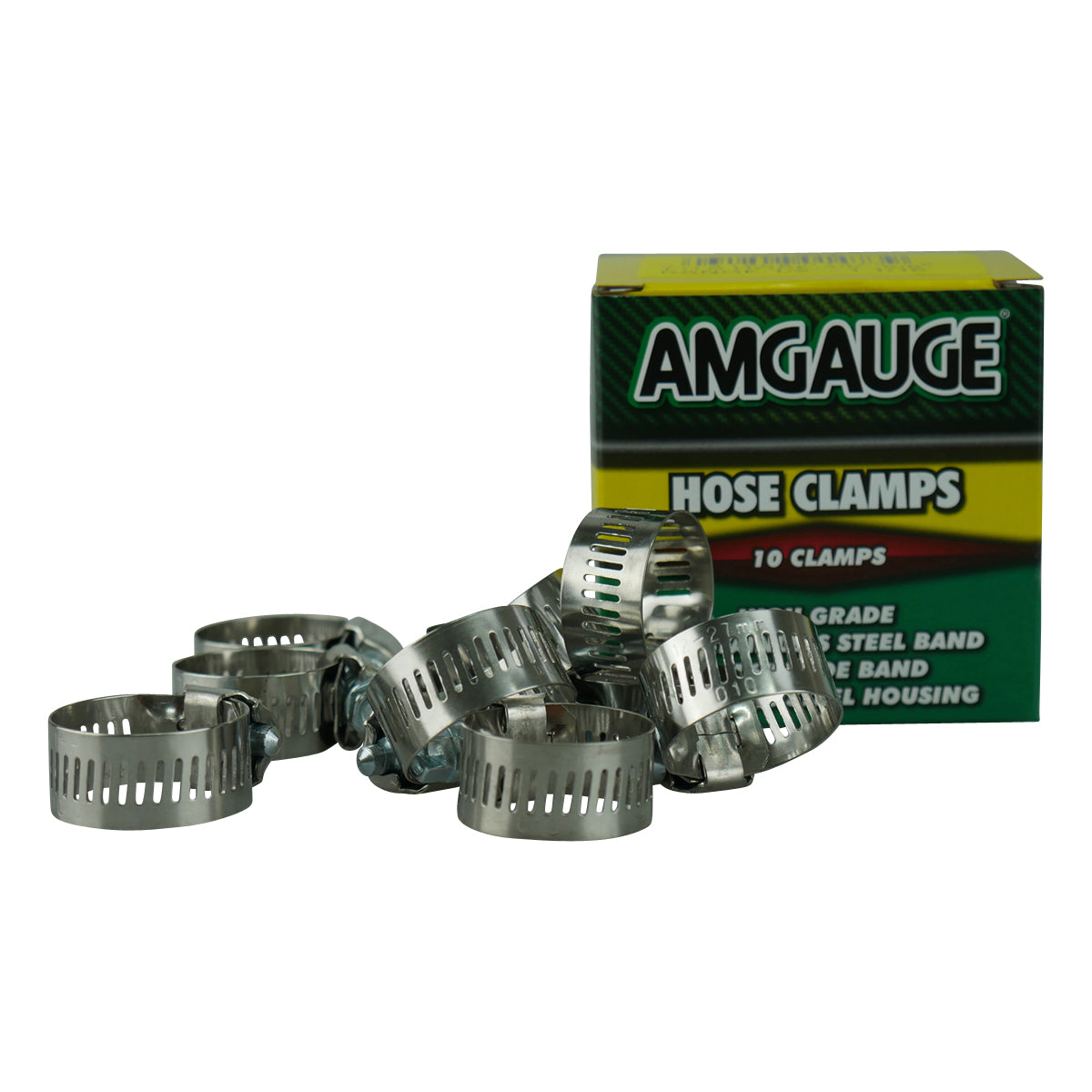 Amgauge Full Stainless Steel Hose Clamps (10-22mm) 3/8"-7/8" 10 Pack