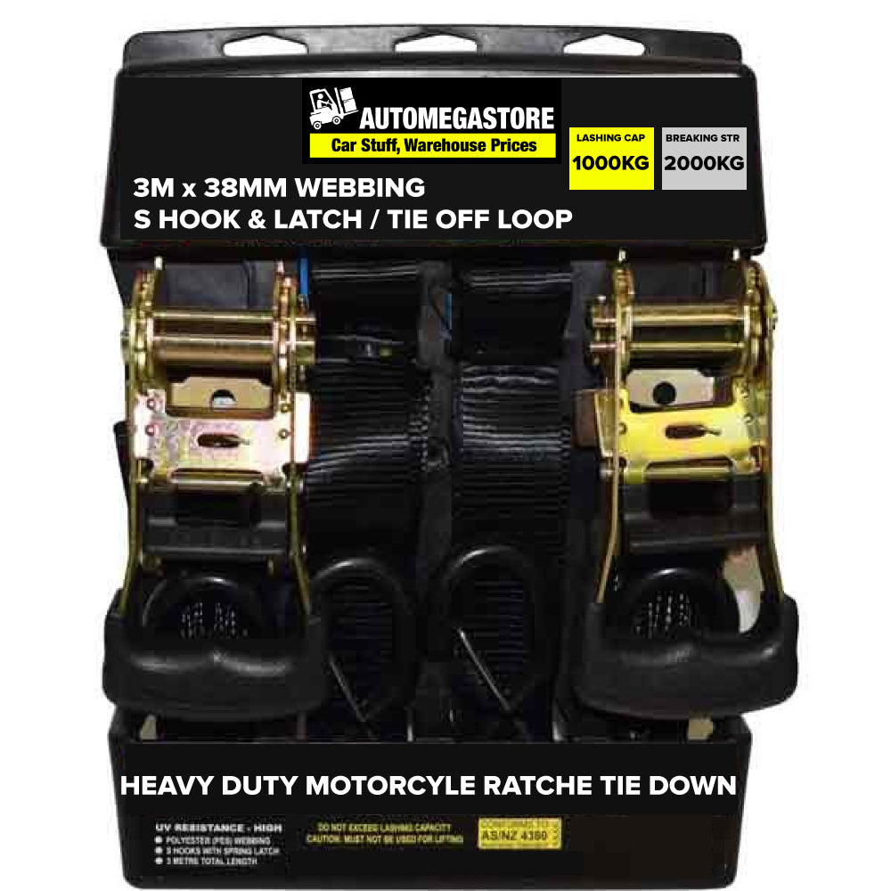 Ratchet Tie Down Motorcycle 38mm X 3m | 2 Pack