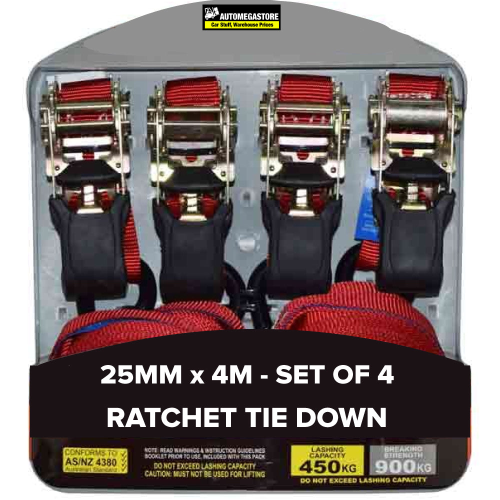 Tie Down Ratchet 25mm X 4m | 4 Pack