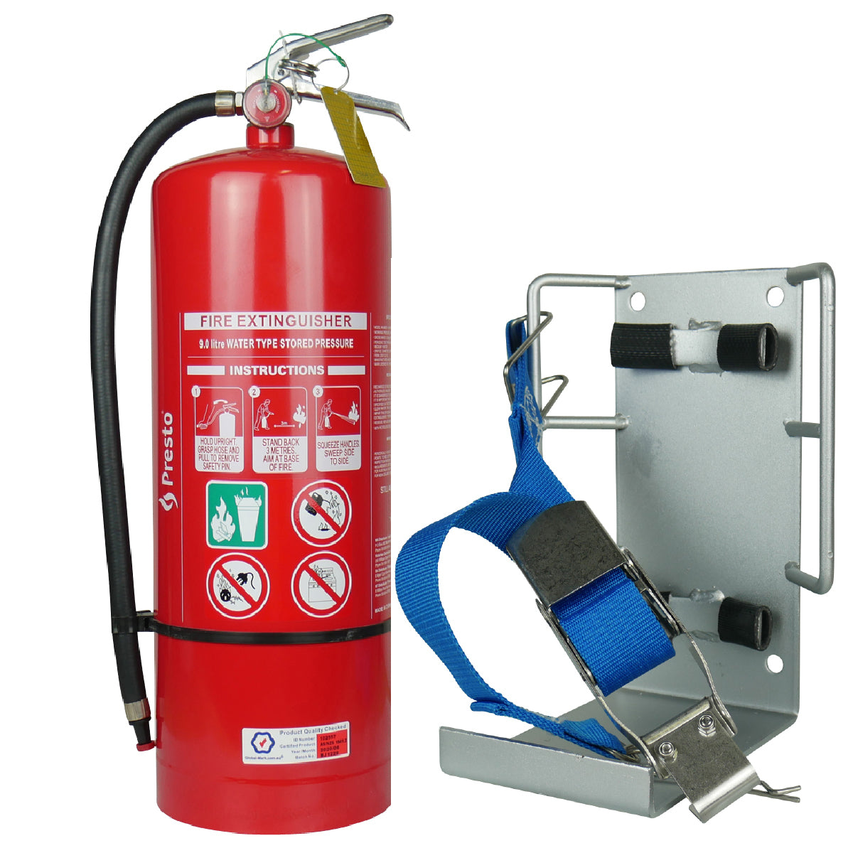 9L Air/Water Fire Extinguisher with HD Metal Wall Mount Bracket Strap