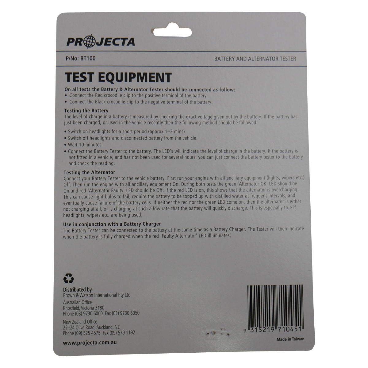 Projector Battery/Alternator/Starter Motor Tester Kit