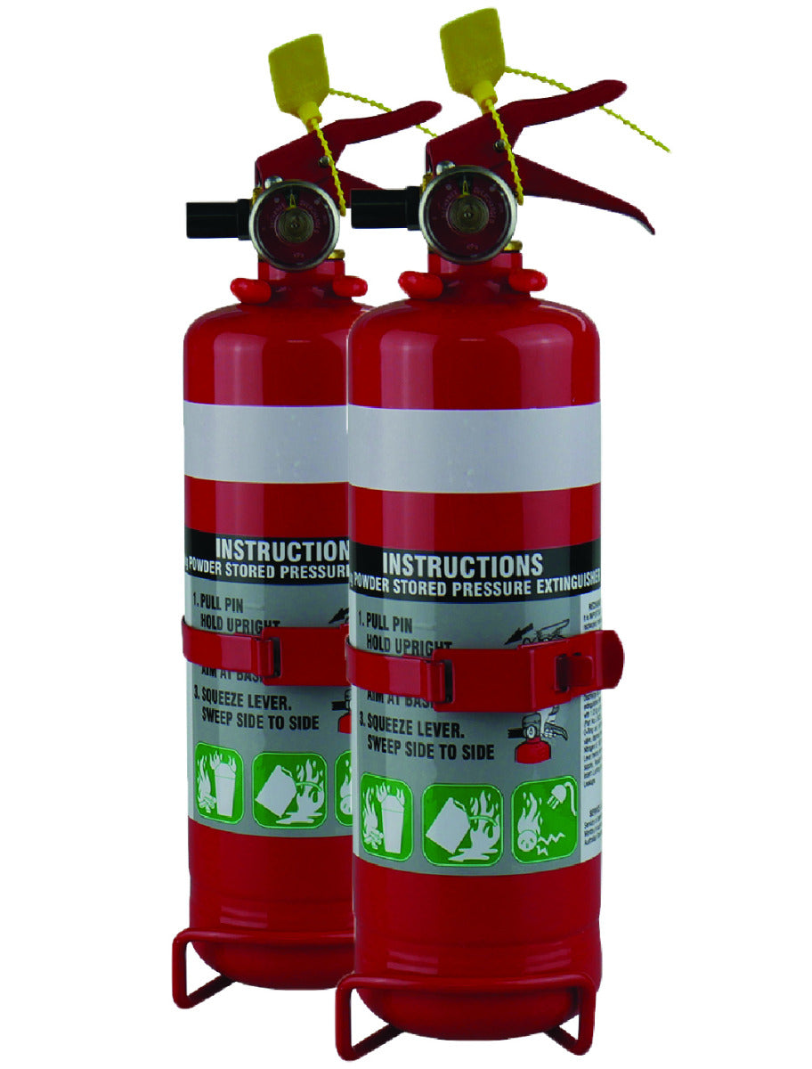2x 1KG Dry Chemical ABE Fire Extinguisher with HD Metal Bracket