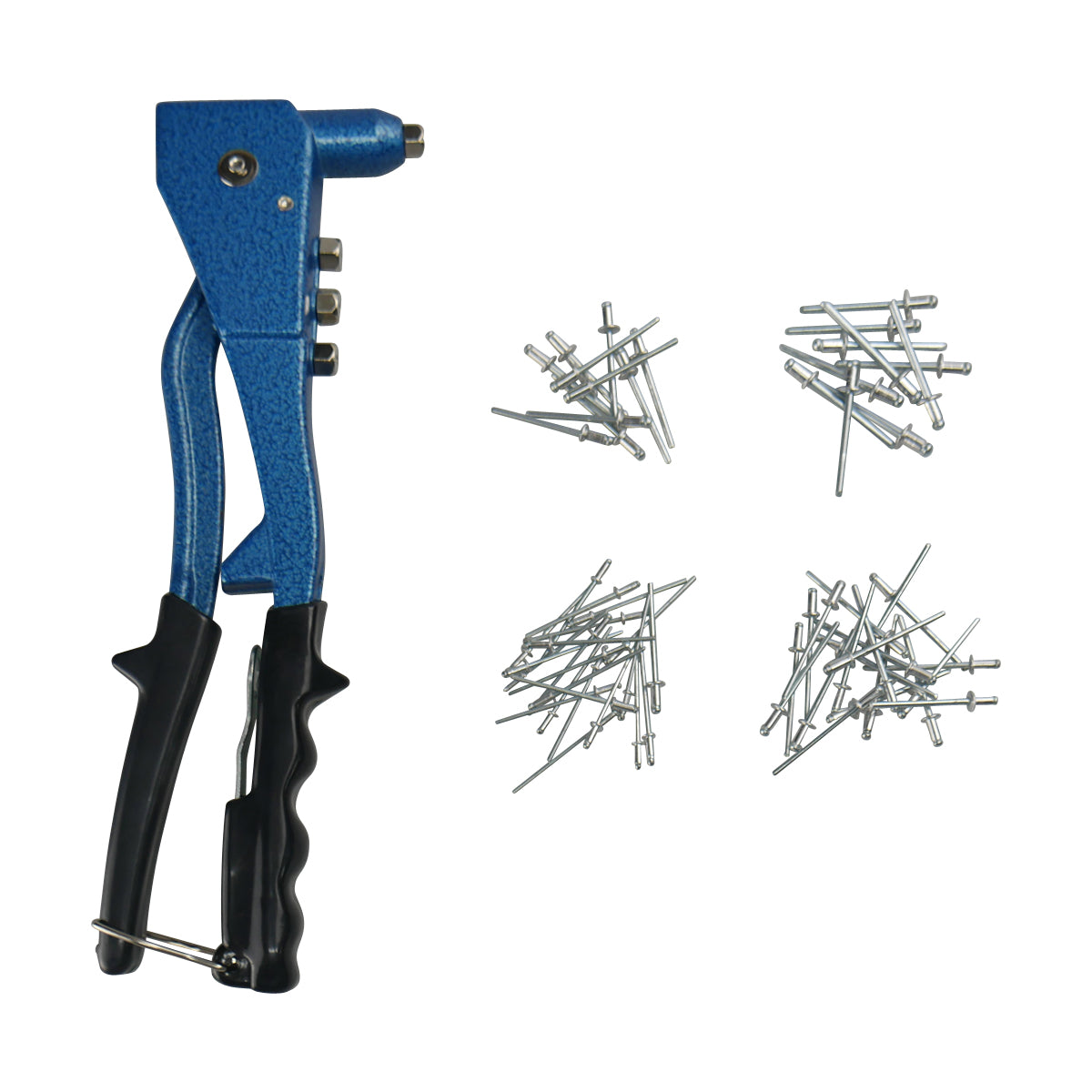 Hand Rivet Gun With 60 Rivets & 4 Interchangeable Nozzles