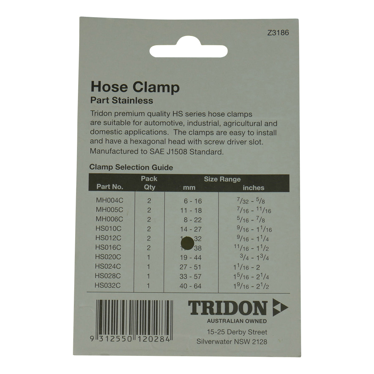 Tridon Hose Clamp Part Stainless 33 - 57mm Card of 1