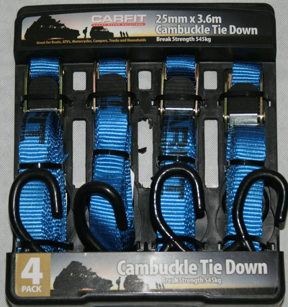 Cambuckle Tie Down 25mm x 3.6m 545KG 4 Pack