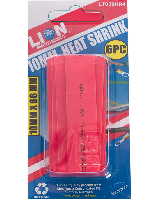 Lion Heat Shrink Tubing 8mm Red 6pk