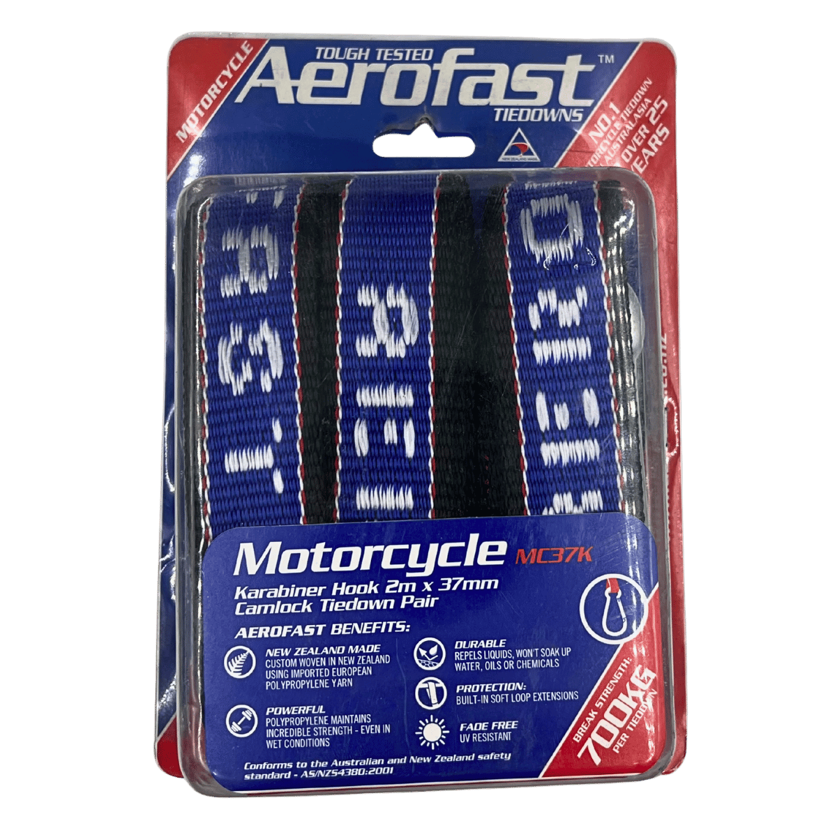 Aerofast Motorcycle Cam Buckle Tie Down Karabiner Hook 37mm x 2m 2 Pack