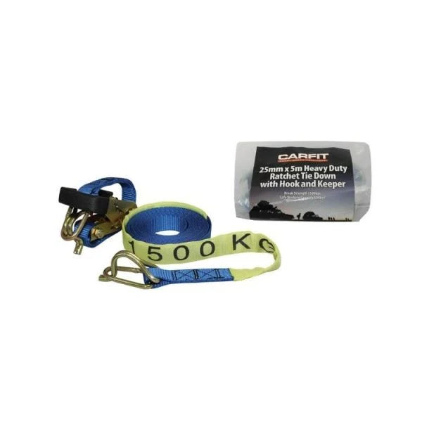 Car Fit Smart Cargo Ratchet Tie Down Single Strap with Hook & Keeper 25mm x 5M