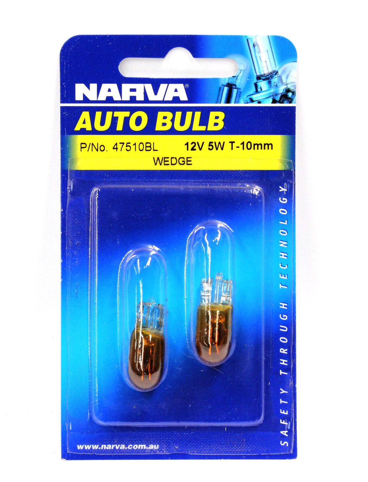 Narva 12V 5W W2.1 X 9.5D Wy5W Amber Wedge Globes (Blister Pack Of 2)