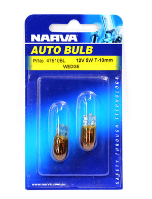 Narva 12V 5W W2.1 X 9.5D Wy5W Amber Wedge Globes (Blister Pack Of 2)