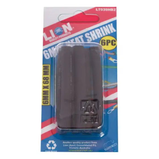Lion Heat Shrink Tubing 6mm Black 6pk