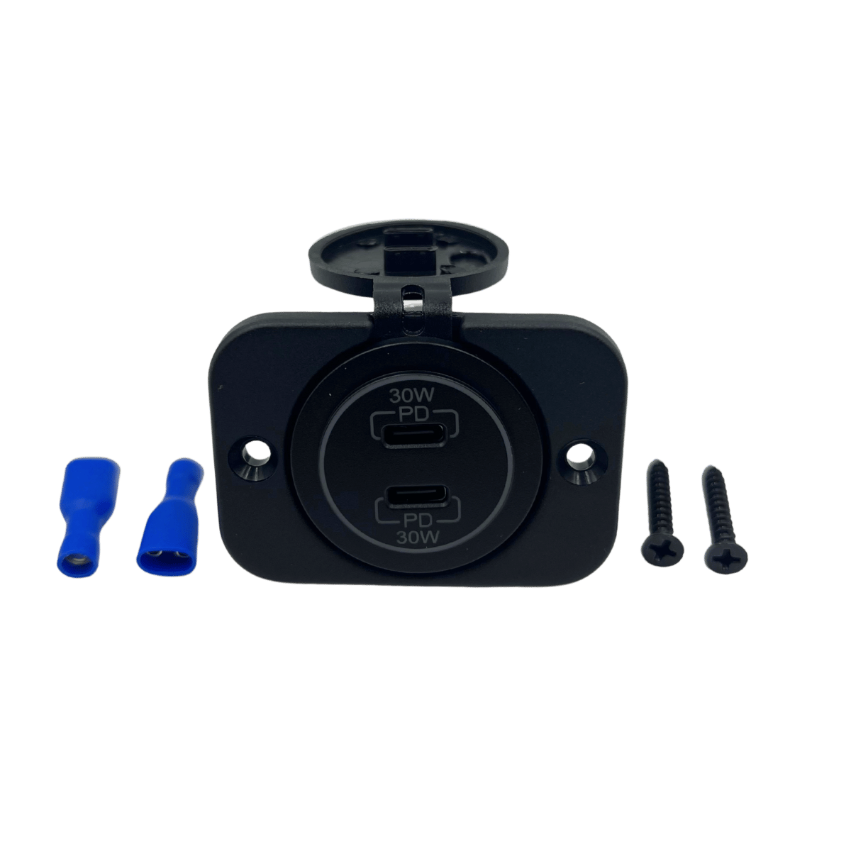 Twin USB Type C Fast Charger Blue Back Light 30W