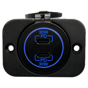Twin USB Type C Fast Charger Blue Back Light 30W