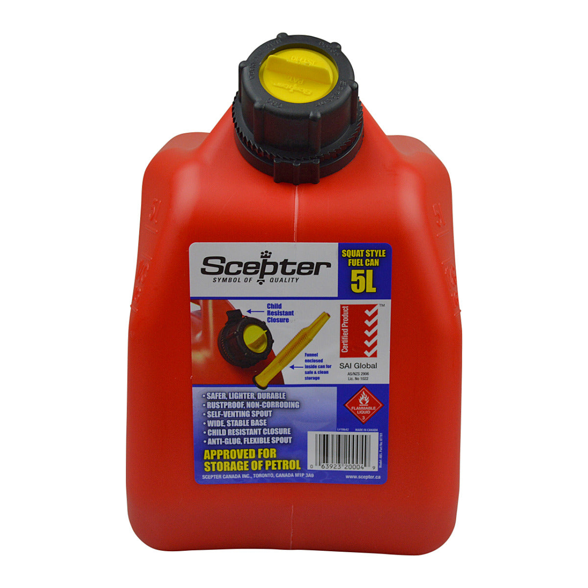 Scepter 5L Squat Fuel Jerry Can Red 07781 | AutoMegaStore