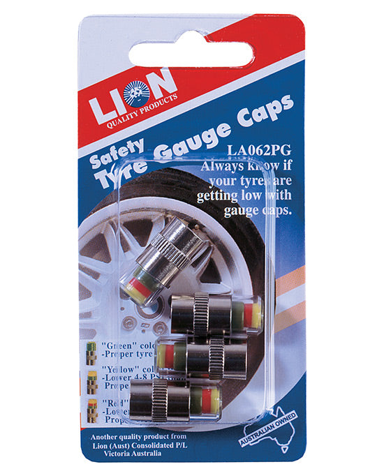Lion Safety Tyre Gauge Caps 32PSI 4pk LA062PG | AutoMegaStore