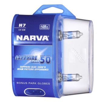 Narva H7 12V 55W Sapphire Plus 50 Halogen Headlight Globes (Bl2)
