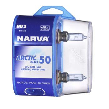 Narva Hb3 12V 60W Arctic Plus 50 Halogen Headlight Globes (Bl2)