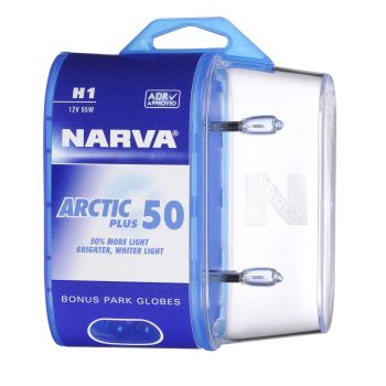 Narva H1 12V 55W Arctic Plus 50 Halogen Headlight Globes (Bl2)