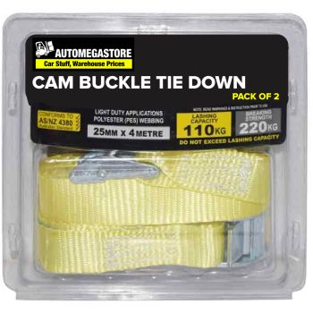 Tie Down Cam Light Duty 25mm X 4m | 2 Pack