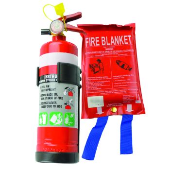 1KG Dry Chemical ABE Fire Extinguisher with Plastic Bracket + Fire Blanket 1x1M 