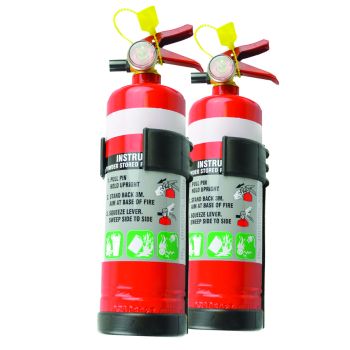 2x 1KG Dry Chemical ABE Fire Extinguisher with Plastic Bracket 