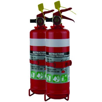2x 1KG Dry Chemical ABE Fire Extinguisher with HD Metal Bracket
