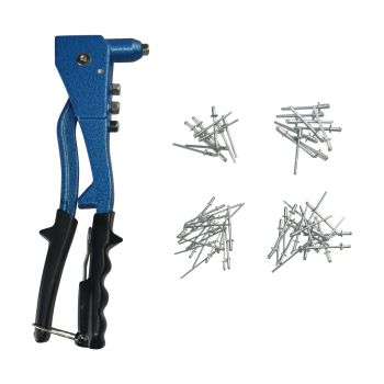 Hand Rivet Gun With 60 Rivets | 4 Interchangeable Nozzles | Spring Loaded