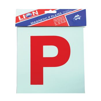 Lion P Plates Magnetic Red on White 2pk