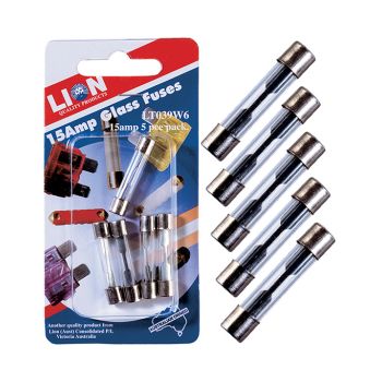 Lion 15AMP Glass Fuses 5 Pack