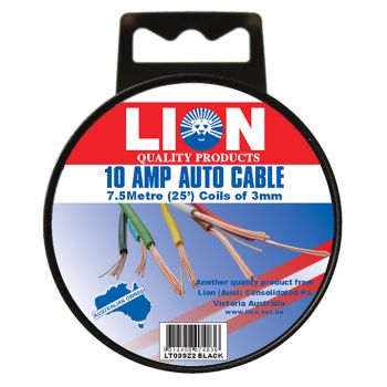 Lion Auto Cable Black 10amp 3mm x 7.5m