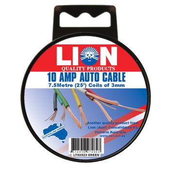 Lion Auto Cable Green 10Amp 3mm x 7.5m