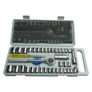 Socket Set Metric & SAE ½” and ¼” Drive 40 Piece with Carry Case 